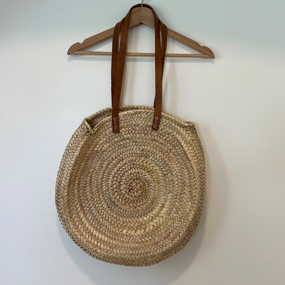 Woven Finds Woven market basket bag with leather straps